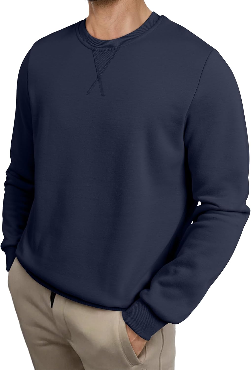 Men Sherpa Lined Fleece Crewneck Pullover Sweatshirt - Image 2
