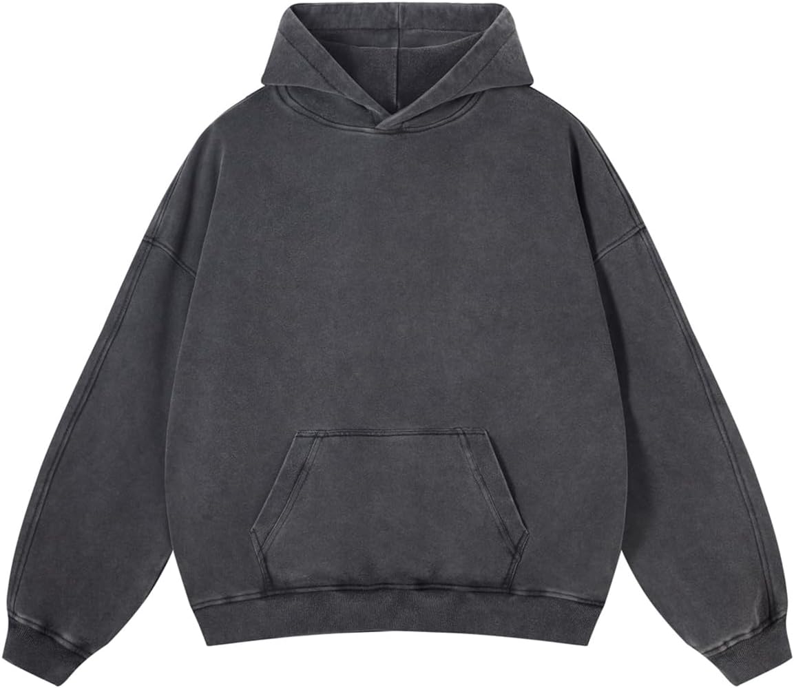 Oversized Acid Wash Vintage Cotton Pullover Hoodie - Image 1