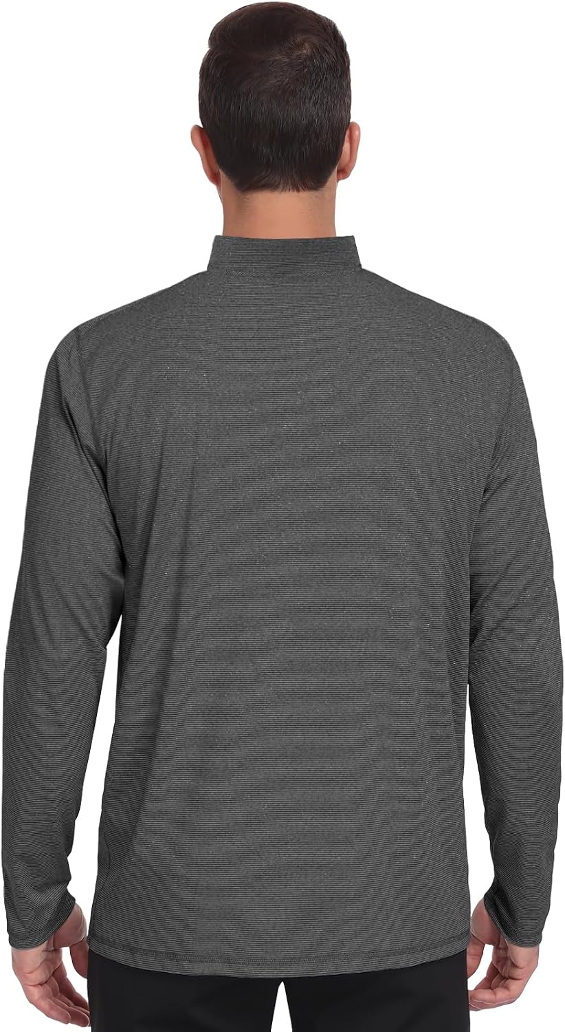 Men Quarter Zip Long Sleeve Striped Pullover Top - Image 3