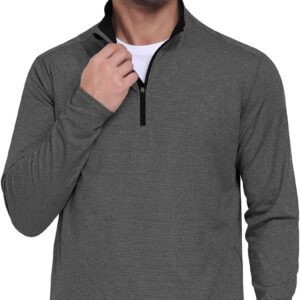 Men Quarter Zip Long Sleeve Striped Pullover Top - Image 2