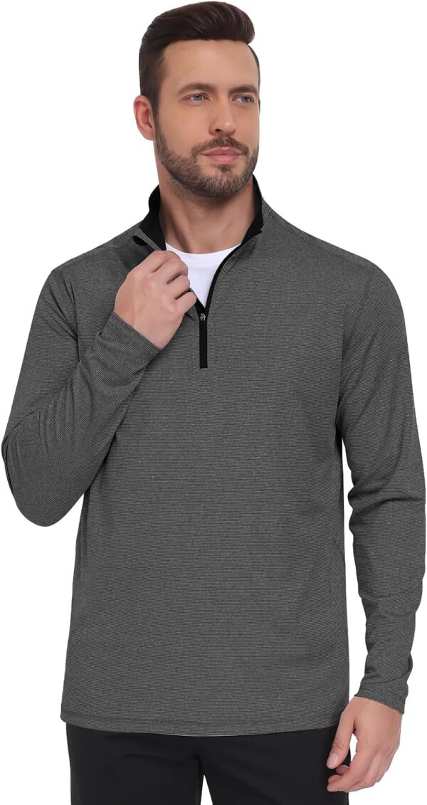 Men Quarter Zip Long Sleeve Striped Pullover Top