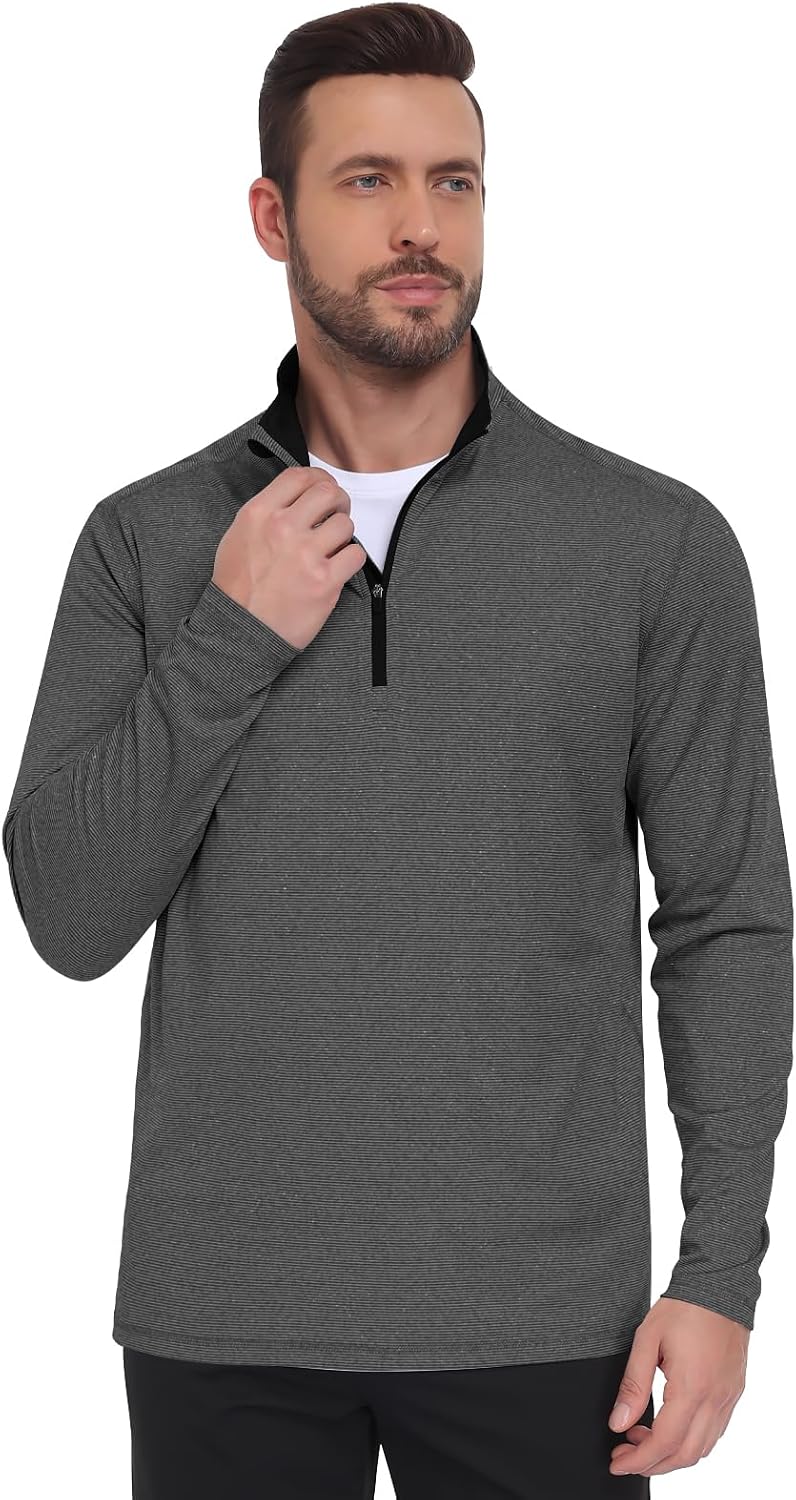 Men Quarter Zip Long Sleeve Striped Pullover Top - Image 2