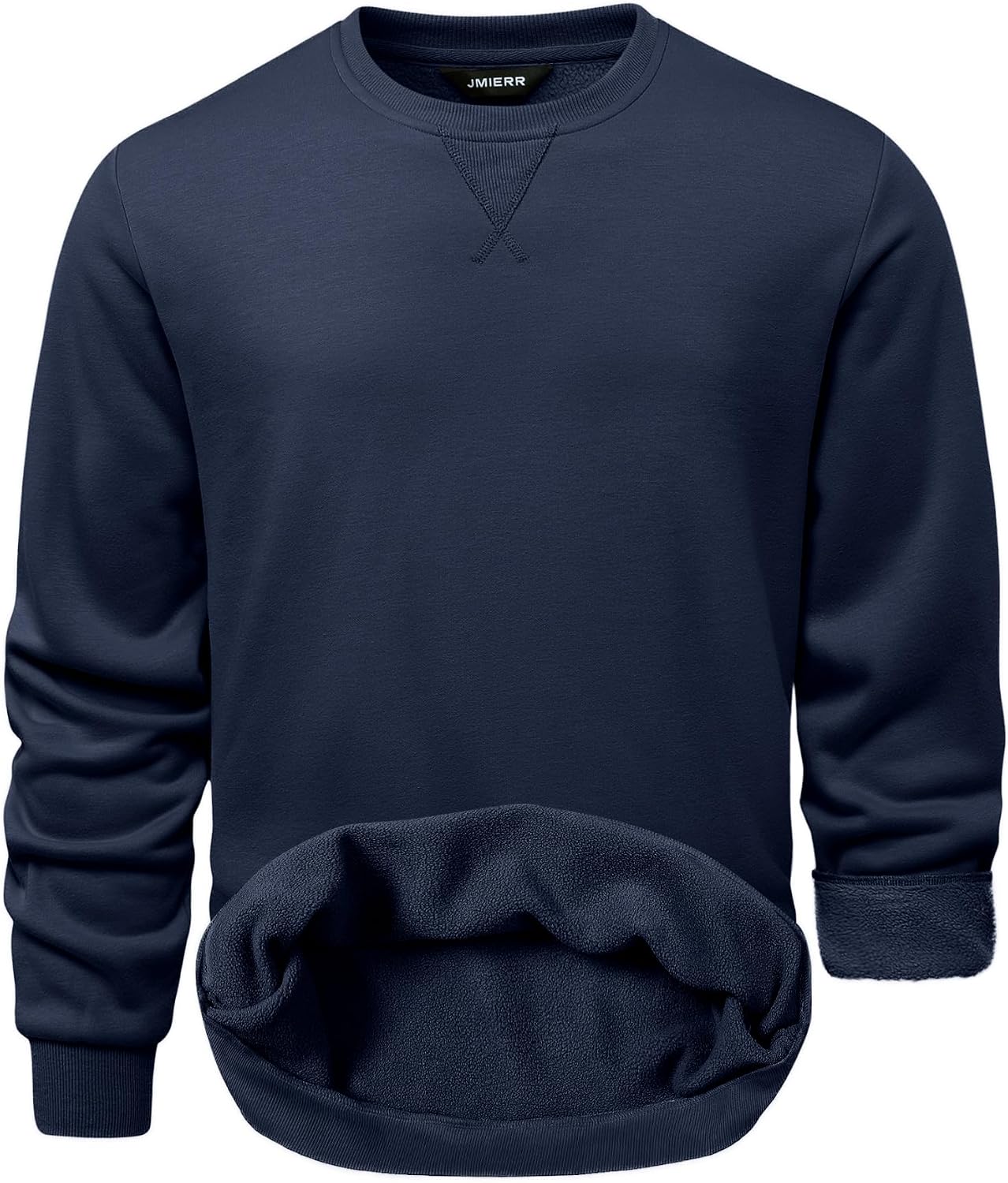 Men Sherpa Lined Fleece Crewneck Pullover Sweatshirt - Image 1