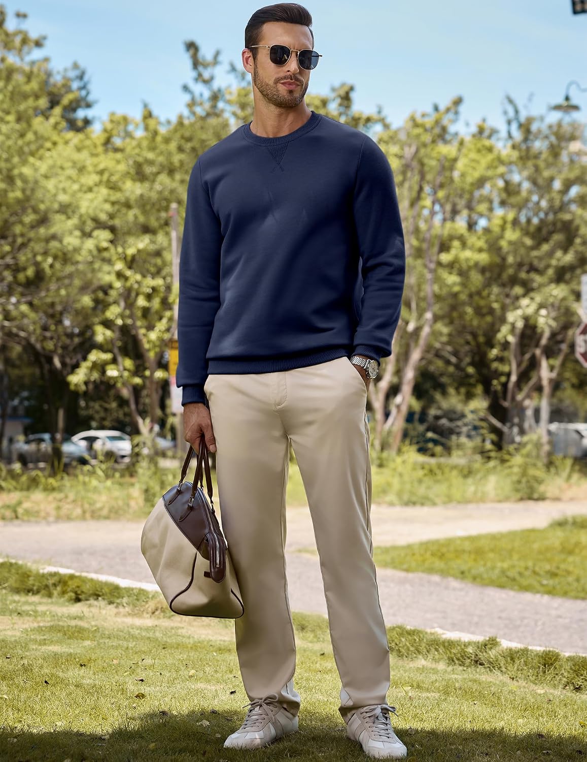 Men Sherpa Lined Fleece Crewneck Pullover Sweatshirt - Image 4