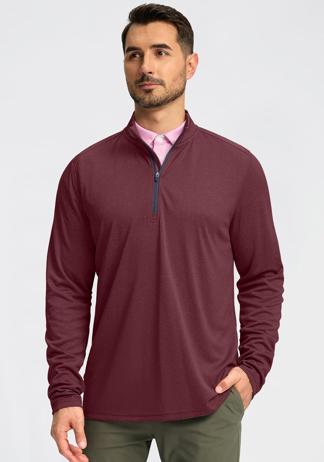 Men Quarter Zip Mock Neck Pullover Sweatshirt - Image 2